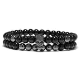 Lianfudai One Sets 6mm Black Energy Yoga Skull Charm Bracelet For Men Women Natural Stones Buddhist Strand Beads Bracelets Jewelry