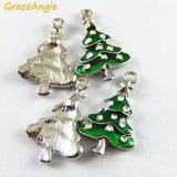 Lianfudai 10PCS Green Enamel Small Christmas Tree Charms Wholesale Christmas Deco Handmade Crafts Necklace Pendant Accessory Jewelry