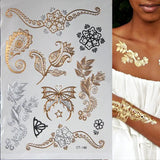 Lianfudai Hot Flash Metallic Waterproof Temporary Tattoo Gold Silver Tatoo Women Henna Flower Taty Design Tattoo Sticker