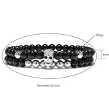 Lianfudai One Sets 6mm Black Energy Yoga Skull Charm Bracelet For Men Women Natural Stones Buddhist Strand Beads Bracelets Jewelry