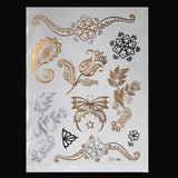 Lianfudai Hot Flash Metallic Waterproof Temporary Tattoo Gold Silver Tatoo Women Henna Flower Taty Design Tattoo Sticker