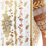 Lianfudai Hot Flash Metallic Waterproof Temporary Tattoo Gold Silver Tatoo Women Henna Flower Taty Design Tattoo Sticker