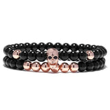 Lianfudai One Sets 6mm Black Energy Yoga Skull Charm Bracelet For Men Women Natural Stones Buddhist Strand Beads Bracelets Jewelry