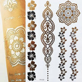 Lianfudai Hot Flash Metallic Waterproof Temporary Tattoo Gold Silver Tatoo Women Henna Flower Taty Design Tattoo Sticker