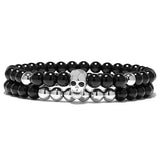 Lianfudai One Sets 6mm Black Energy Yoga Skull Charm Bracelet For Men Women Natural Stones Buddhist Strand Beads Bracelets Jewelry