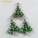 Lianfudai 10PCS Green Enamel Small Christmas Tree Charms Wholesale Christmas Deco Handmade Crafts Necklace Pendant Accessory Jewelry