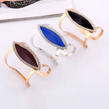 Lianfudai Fashion Metal Rhinestone Bangles Women Trendy Resin Crystal Bracelet Smooth Wide Opening Adjustable Bangle  New