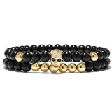 Lianfudai One Sets 6mm Black Energy Yoga Skull Charm Bracelet For Men Women Natural Stones Buddhist Strand Beads Bracelets Jewelry