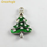 Lianfudai 10PCS Green Enamel Small Christmas Tree Charms Wholesale Christmas Deco Handmade Crafts Necklace Pendant Accessory Jewelry