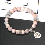 Lianfudai Handmade Natural Stone Lotus Ohm Buddha Beads Bracelet Pink Zebra Stone Lotus Charm Bracelet for Women Men Yoga  Jewelry Gifts