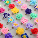 Lianfudai 20Pcs /Lots Kids Rings Wholesale Mixed Colors Flower Polymer Clay Finger Ring Adjustable For Children Gift