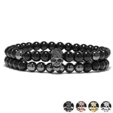 Lianfudai One Sets 6mm Black Energy Yoga Skull Charm Bracelet For Men Women Natural Stones Buddhist Strand Beads Bracelets Jewelry