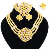 Lianfudai - New Year Gift~Beads Choker Classic yellow purple pearl Roses Nigerian African Beads Jewelry Set Wedding Party Queen Jewelry Sets