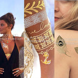 Lianfudai Hot Flash Metallic Waterproof Temporary Tattoo Gold Silver Tatoo Women Henna Flower Taty Design Tattoo Sticker