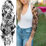 Lianfudai Sexy Full Arm Temporary Tattoos Sticker For Women Men Adult Gun Nun Vines Realistic Fake Tattoo Sleeves Large Tatoos Paste