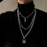 Lianfudai 2024 Fashion Unisex Multilayer Hip Hop Long Chain Necklace For Women Men Jewelry Gifts Key Cross Pendant Necklace Accessories