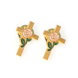 Lianfudai 1set New Fashion Rose Brooches Cross Medal Brooch JHS Medal Multicolor For Women Bag Lapel Pins Men Gift Jewelry Religious Pin