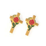 Lianfudai 1set New Fashion Rose Brooches Cross Medal Brooch JHS Medal Multicolor For Women Bag Lapel Pins Men Gift Jewelry Religious Pin