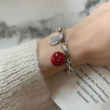 Lianfudai Silver Color Thick Chain Bracelets for Women Trendy Elegant Charming Sparkling Strawberry Zircon Party Jewelry