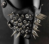 Lianfudai Cool Long Spike Studded Steampunk Leather Thick Cotton Winter Mask Biker Rock and row long spikes Performance cosplay party mask