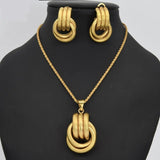 Lianfudai - Necklace Sets For Womens Wedding Jewellery Pendant Big Earrings Set Chunky Gold Plated Luxury Brands Fashion Ethiopian