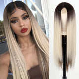 Lianfudai Wig Long Straight Hair Wig Wine Red Ladies Natural Hand Middle Heat-resistant Fiber Daily Wig