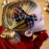 Lianfudai 2 PCS 4 inches Plaid Festive Accessories Tartan Bow Hair Clips Scottish Bow Barrettes for Kids Baby Girls