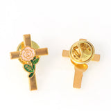 Lianfudai 1set New Fashion Rose Brooches Cross Medal Brooch JHS Medal Multicolor For Women Bag Lapel Pins Men Gift Jewelry Religious Pin