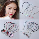 Lianfudai Tassel Earring Hair Hoop Novelty Women Girl Hairbands Sweet Hair Bezel Streamer Pandent Headband Fashion Hair Accessories