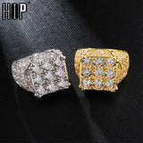 Lianfudai Hip Hop Glacier Ring 18K Gold Plated Full Cubic Zircon Charm Iced Out Bling Popular Tready Square Ring For Men Jewelry