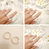 Lianfudai Korean Retro Natural Pearl Shell Beaded Ring For Women Fashion Party Finger Ring Jewelry Women Gift