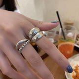Lianfudai 925 Sterling Silver Ring New Thick Simple Wave Light-shaped Solid Double-layer Rings Trendy Couple Women Gift Dropship