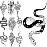 Lianfudai Black Star Snake Temporary Tattoos For Women Men Realistic Moon Serpent Waterproof Fake Tattoo Sticker Hand Neck Tatoos Small