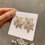 Lianfudai Korean New Arrival Sweet Crystal Holiday Flower Stud Earrings For Women Fashion Elegant Oorbellen Bijoux Party Gifts
