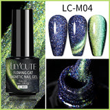 Lianfudai 7ML Black Crystal Cat Magnetic Gel Sparkling Glitter Gel Nail Polish Semi Permanent UV Gel Nail Art No Need Base Color