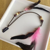 Lianfudai 2024 New Fashionable Boho Feather Headband Wig Beaded Feather Headdress Handmade Hair Clip Girl Hair Accessories High Quality