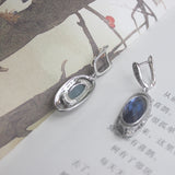 Lianfudai Oval Crystal Earrings With Blue Stone Retro Style Ear Drop Black Rhinestone Vintage Jewelry Wholesale