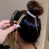Lianfudai New Women Elegant Luxury Rhinestone Tassel Ponytail Hair Claws Lady Sweet Meatball Hair Clips Headband Fashion Hair Accessories