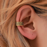 Lianfudai Retro Carving Pattern Hollow Single Golden Silver Plated Alloy Ear Cuff Clip Earrings for Women & Men