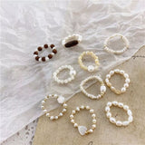 Lianfudai Korean Retro Natural Pearl Shell Beaded Ring For Women Fashion Party Finger Ring Jewelry Women Gift