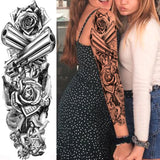 Lianfudai Sexy Full Arm Temporary Tattoos Sticker For Women Men Adult Gun Nun Vines Realistic Fake Tattoo Sleeves Large Tatoos Paste