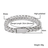 Lianfudai Hip Hop 8MM Full Iced Out Heavy Franco Chain Copper AAA+ Cubic Zirconia Stones Bracelet For Women Men Jewelry