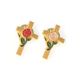 Lianfudai 1set New Fashion Rose Brooches Cross Medal Brooch JHS Medal Multicolor For Women Bag Lapel Pins Men Gift Jewelry Religious Pin