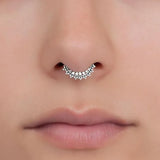 Lianfudai 1/2Piece Stainless Steel Fake Nose Piercing Septum Jewelry Crystal Zircon Fake Septum Piercing Ring Nose Rings for Women