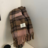 2000s fashion Autumn and Winter New Maillard Cashmere-like Plaid Scarf Women's Winter High-Grade Versatile Shawl Thickened Warm Scarf