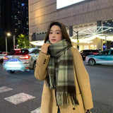 2000s fashion Autumn and Winter New Maillard Cashmere-like Plaid Scarf Women's Winter High-Grade Versatile Shawl Thickened Warm Scarf