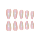 Lianfudai Almond Colorful Aurora Beauty Pure Desire White Flash Fake Nail Art