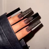 Lianfudai Black Frosted Dark French Style Tip Nail Art