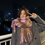 2000s fashion Autumn and Winter New Maillard Cashmere-like Plaid Scarf Women's Winter High-Grade Versatile Shawl Thickened Warm Scarf