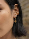 Lianfudai 2024 New Heart Shaped Textured Carved Long Earrings